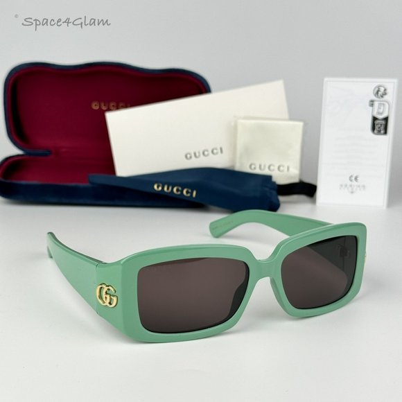 BRAND NEW Gucci GG1403S 004 Sage Green Gray Unisex Rectangle Sunglasses - Picture 3 of 9